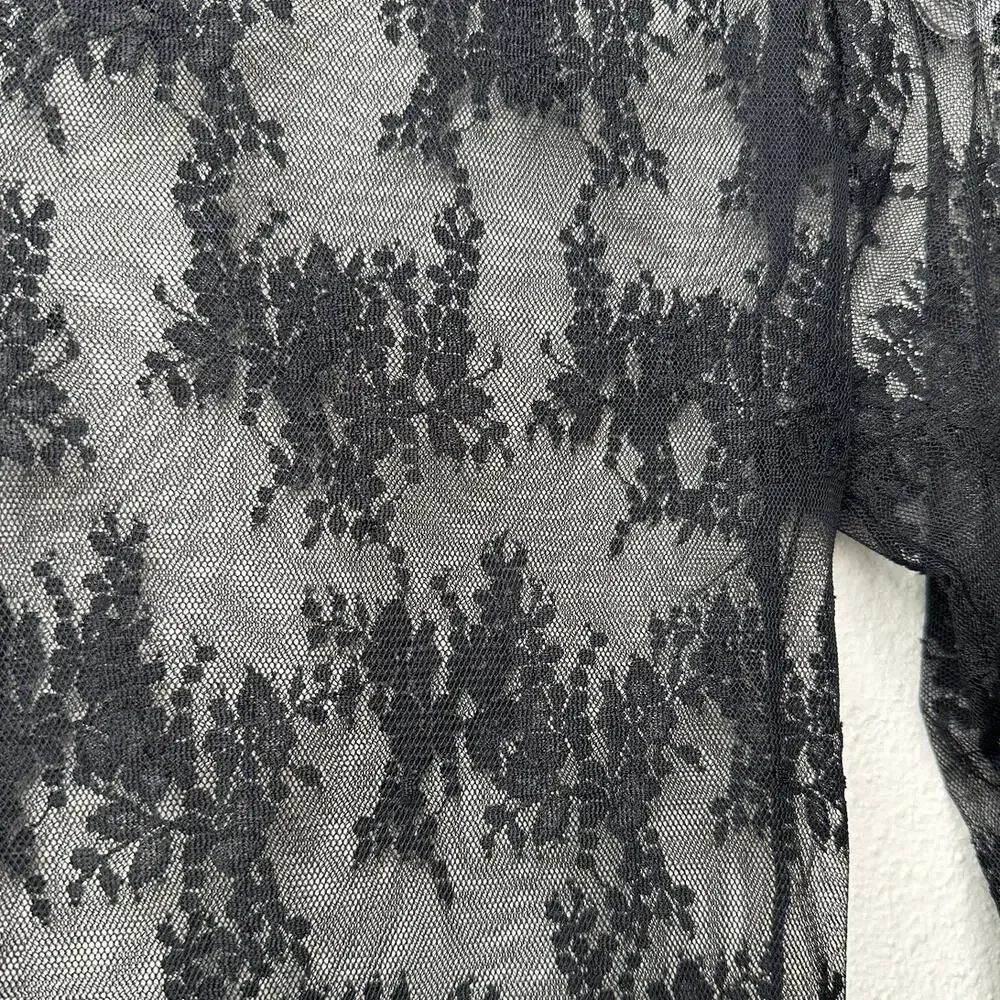Free People Lady Lux Black Sheer Lace Floral Top XS - Picture 6 of 9